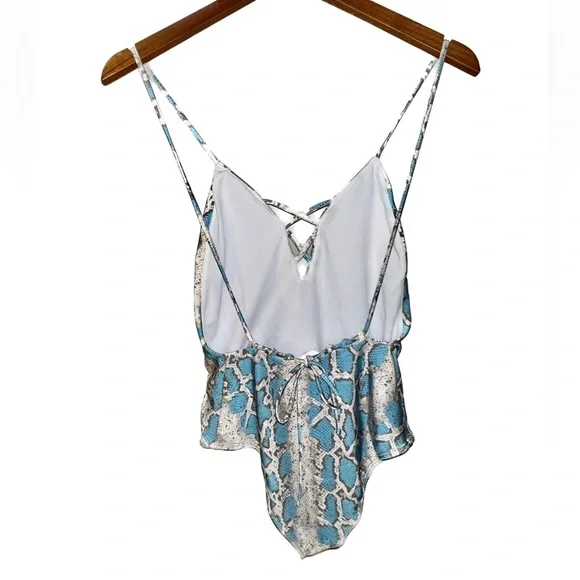 BUDDY LOVE | 🩵 EUC 🩵 Brooke Snakeskin Plunge Halter Swimsuit in Azul | Small - Picture 5 of 11